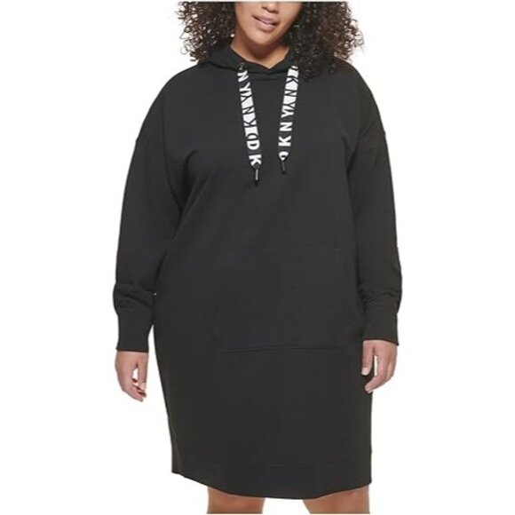 DKNY Sport Hoodie Sweatshirt Dress Fleece DPPD4608 Black Womens Plus Size 1X - Picture 1 of 4